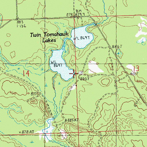Topographic Map of Twin Tomahawk Lakes, MI