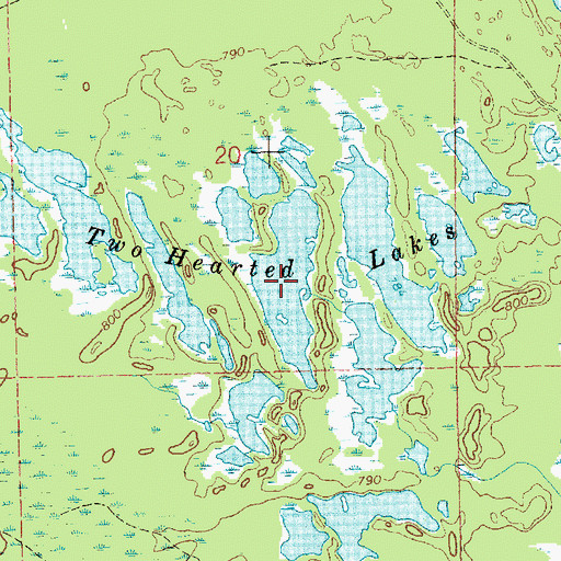 Topographic Map of Two Hearted Lakes, MI