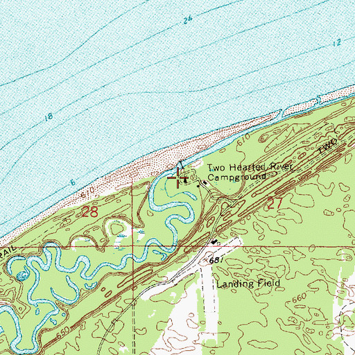 Topographic Map of Mouth of Two Hearted River State Forest Campground, MI