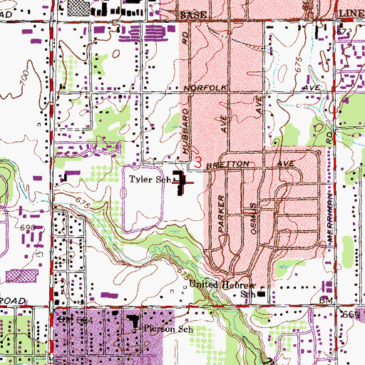 Topographic Map of Tyler School, MI