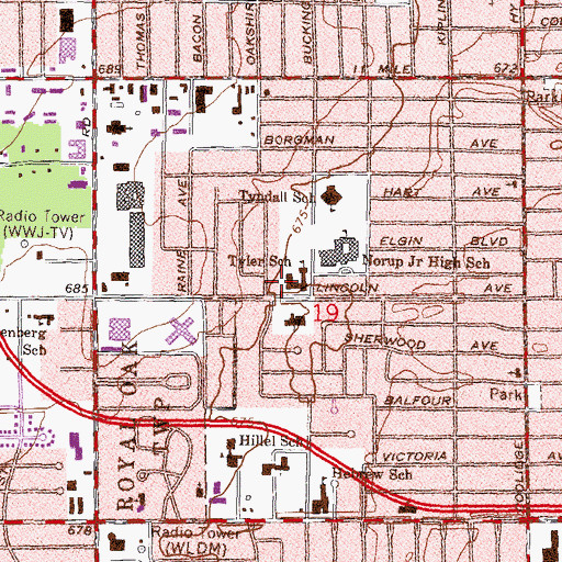 Topographic Map of Tyler School, MI