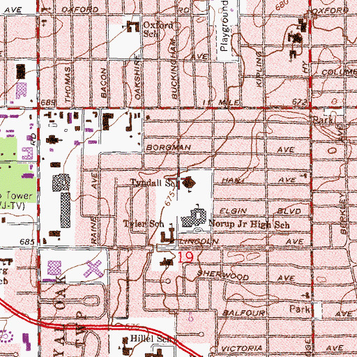 Topographic Map of Tyndall School, MI