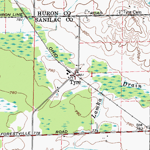 Topographic Map of Tyre, MI