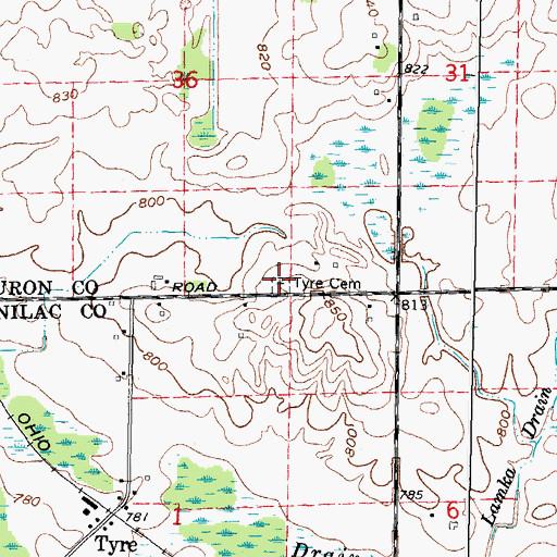 Topographic Map of Tyre Cemetery, MI