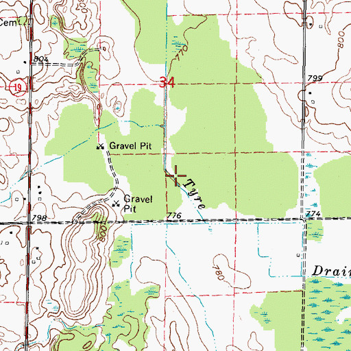Topographic Map of Tyre Drain, MI