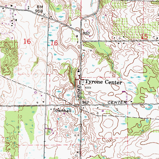 Topographic Map of Tyrone Center, MI