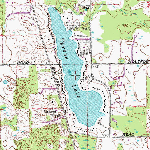 Topographic Map of Tyrone Lake, MI