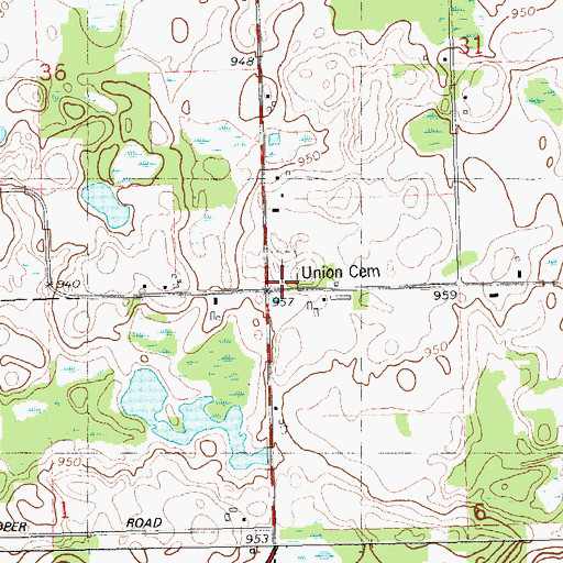 Topographic Map of Union Cemetery, MI