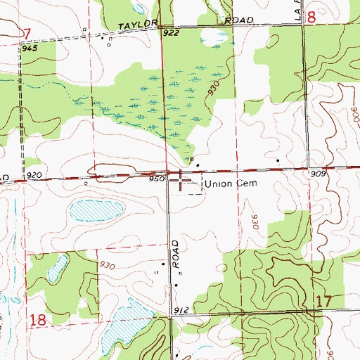 Topographic Map of Union Cemetery, MI