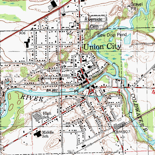 Topographic Map of Union City, MI