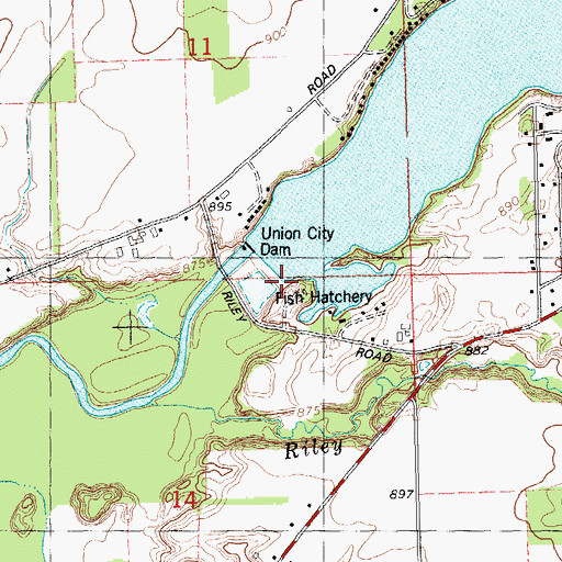 Topographic Map of Union City Dam, MI