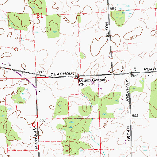 Topographic Map of Union Gospel Church, MI
