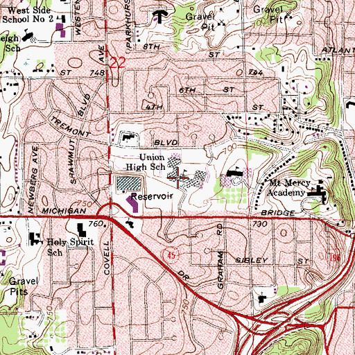Topographic Map of Union High School, MI