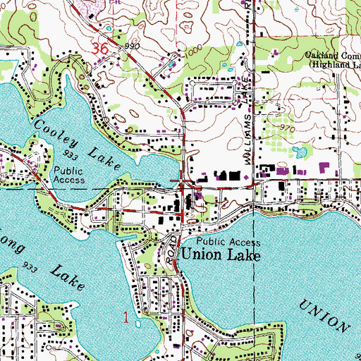 Topographic Map of Union Lake, MI
