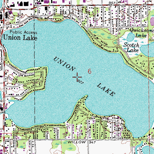 Topographic Map of Union Lake, MI