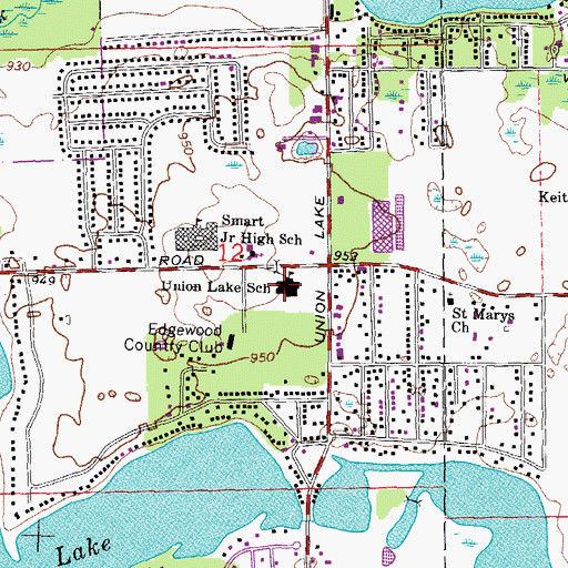 Topographic Map of Union Lake School, MI