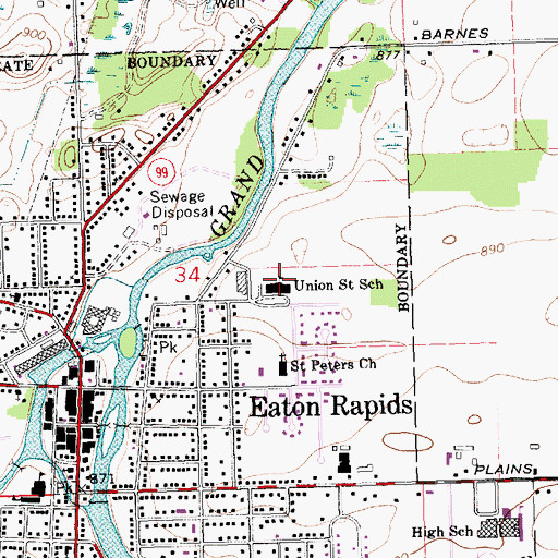 Topographic Map of Union Street School, MI