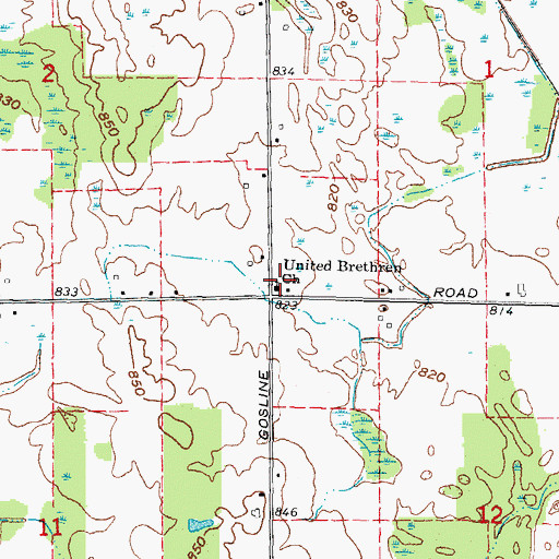 Topographic Map of United Brethren Church, MI