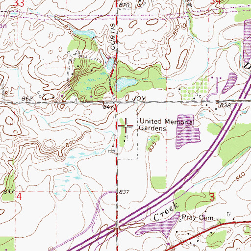 Topographic Map of United Memorial Gardens, MI