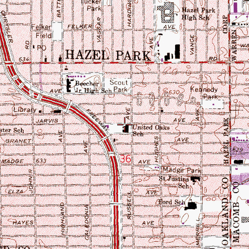 Topographic Map of United Oaks School, MI