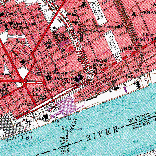 Topographic Map of University of Detroit, MI