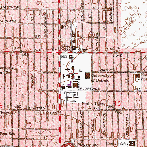 Topographic Map of University of Detroit, MI