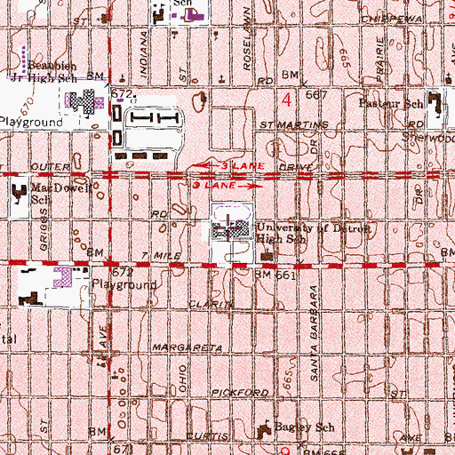 Topographic Map of University of Detroit High School, MI