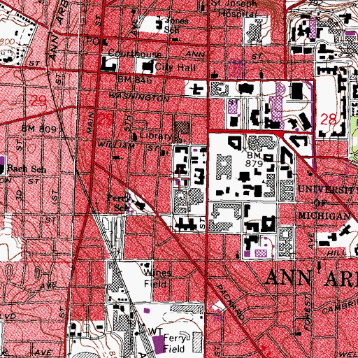 Topographic Map of University of Michigan - Ann Arbor, MI