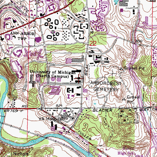 Topographic Map of University of Michigan - Ann Arbor (North Campus), MI
