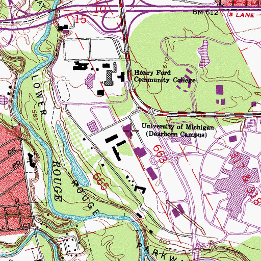 Topographic Map of University of Michigan - Dearborn, MI