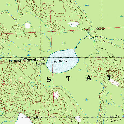 Topographic Map of Upper Tomahawk Lake, MI