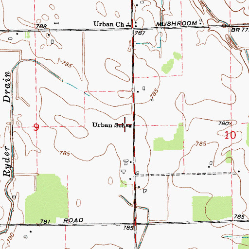 Topographic Map of Urban School, MI