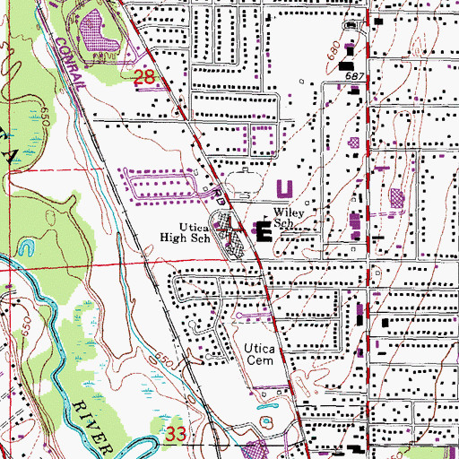 Topographic Map of Utica High School, MI