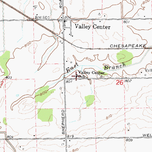 Topographic Map of Valley Center School, MI