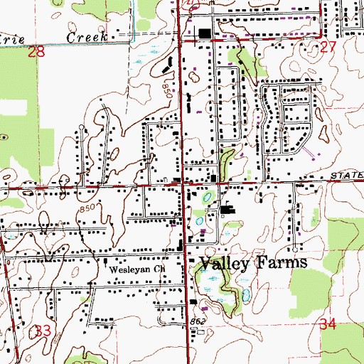 Topographic Map of Valley Farms, MI