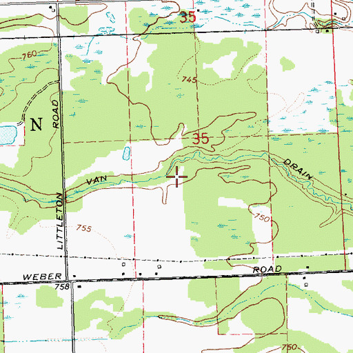 Topographic Map of Van Drain, MI