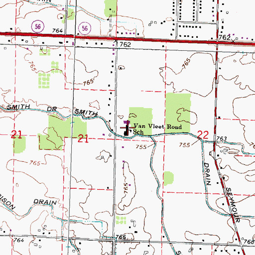 Topographic Map of Dieck Elementary School, MI