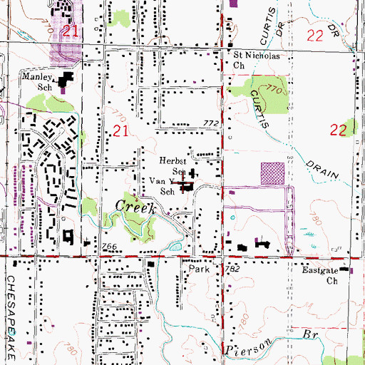 Topographic Map of Van Y School, MI