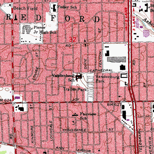 Topographic Map of Vandenberg School, MI