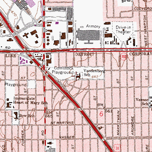 Topographic Map of Vandenberg School, MI