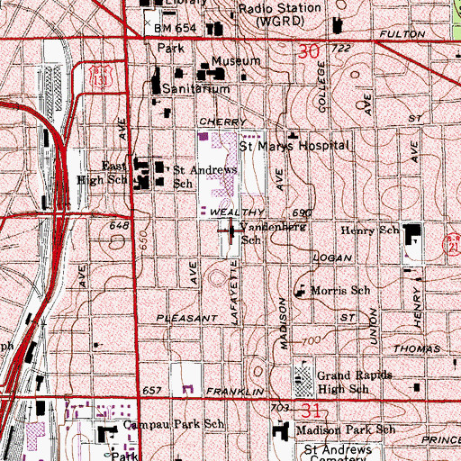 Topographic Map of Vandenberg School, MI