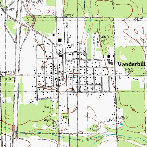 Topographic Map of Vanderbilt, MI
