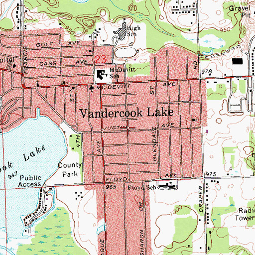 Topographic Map of Vandercook Lake, MI