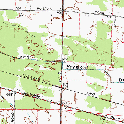 Topographic Map of Vassar and Fremont Drain, MI