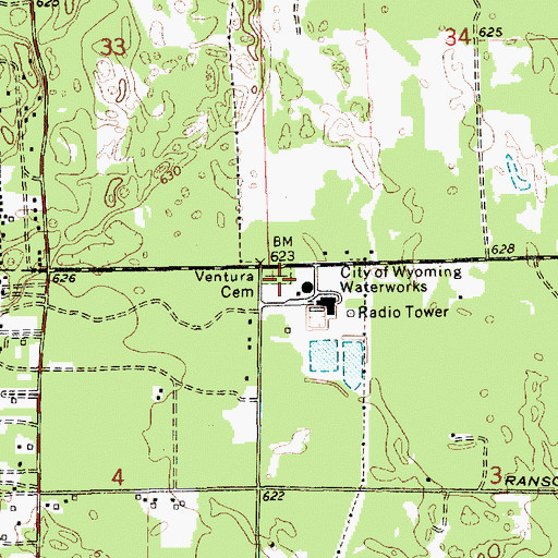 Topographic Map of Ventura Cemetery, MI