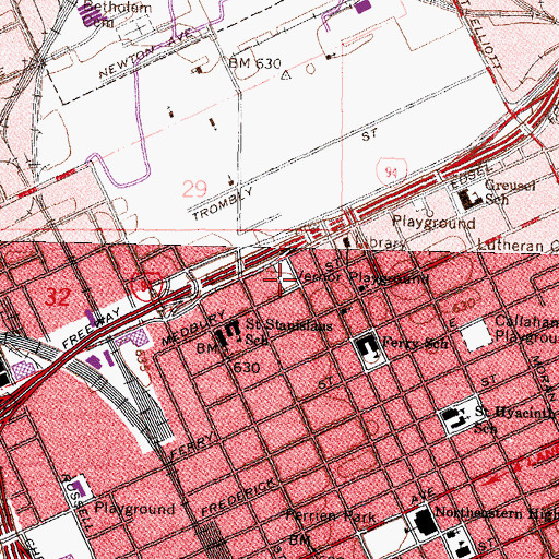 Topographic Map of Vernor Playground, MI