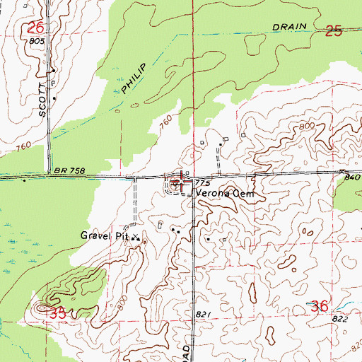Topographic Map of Verona Cemetery, MI