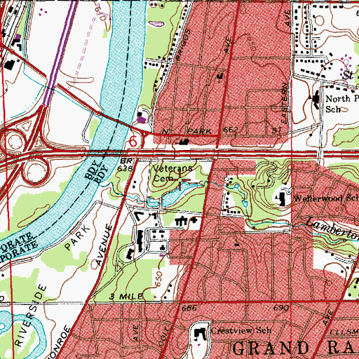 Topographic Map of Grand Rapids Home For Veterans Cemetery, MI