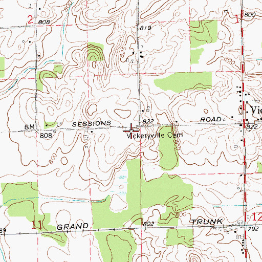 Topographic Map of Vickeryville Cemetery, MI