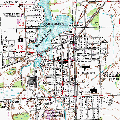 Topographic Map of Vicksburg, MI
